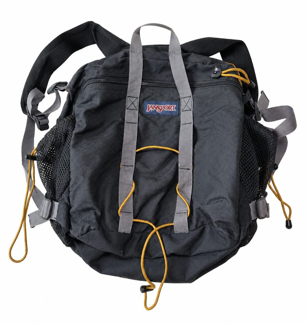 JanSport Black Hiking Daypack Duffle Gray Straps Outdoor Travel Bag; technical